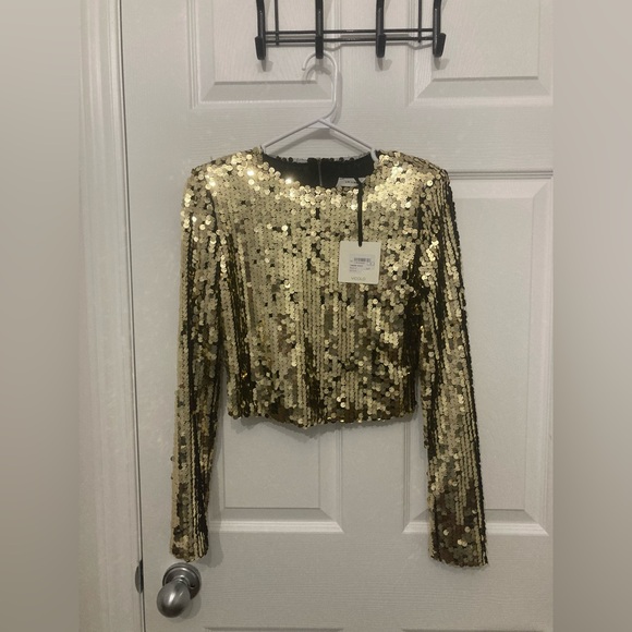 NWT Vicolo gold sequin zip up blouse - Picture 4 of 5
